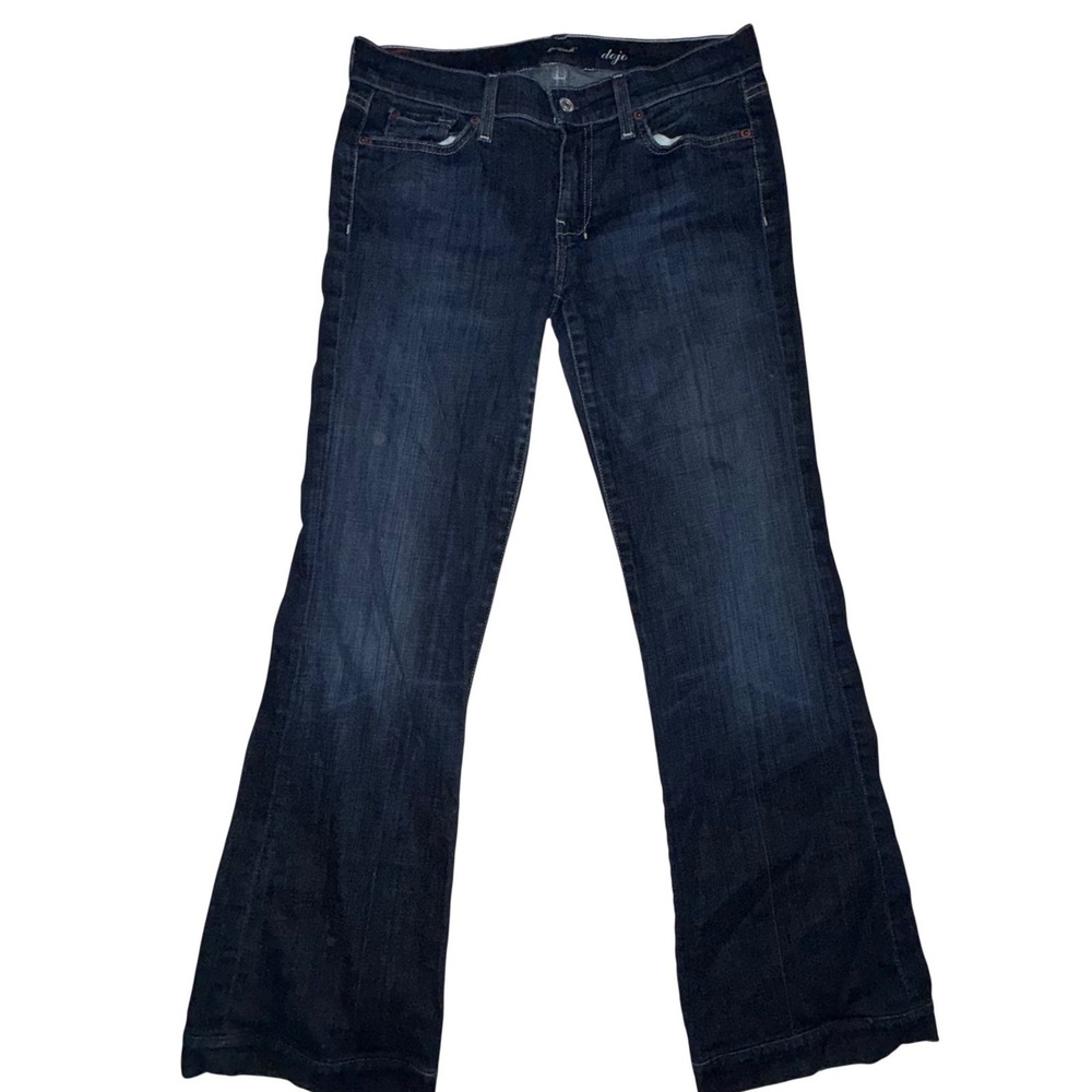 7 For All Mankind Dojo Jeans 29 Dark Indigo Wide Leg Flare Embroidered Y2K Boho